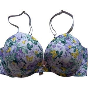Victoria's Secret PUSH-UP FREEDOM CLOUD PURPLE FLORALS BUTTERFLY Bra Size 36D